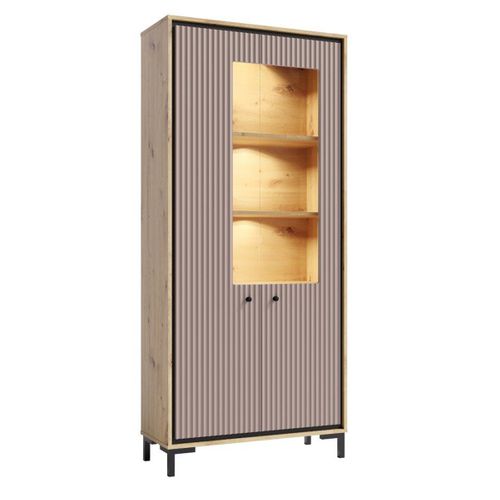 Parii Vaisselier 5 étages En Bois Vitrine Avec LED 89x196 Cm Design Contemporain Rose Antique