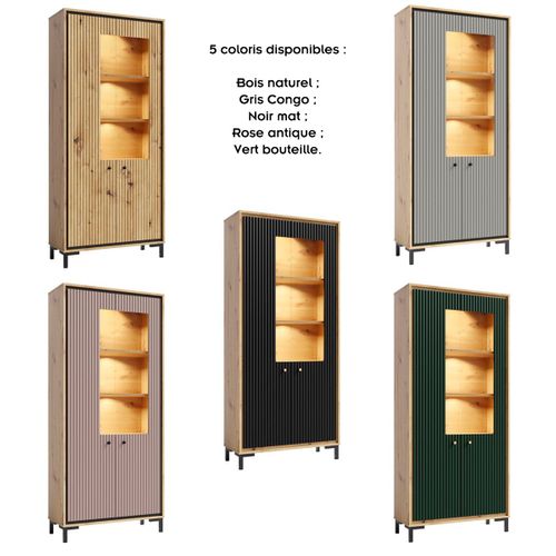 Parii Vaisselier 5 étages En Bois Vitrine Avec LED 89x196 Cm Design Contemporain Rose Antique