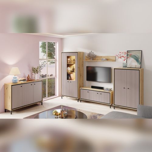 Parii Vaisselier 5 étages En Bois Vitrine Avec LED 89x196 Cm Design Contemporain Rose Antique