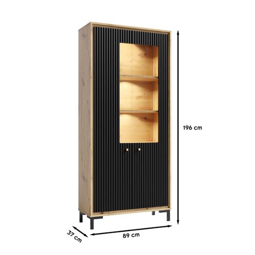 Parii Vaisselier 5 Étages En Bois Vitrine Avec LED 89x196 Cm Design Contemporain    Noir Mat