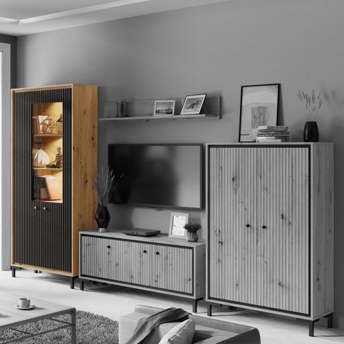 Parii Vaisselier 5 Étages En Bois Vitrine Avec LED 89x196 Cm Design Contemporain    Noir Mat