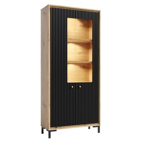 Parii Vaisselier 5 Étages En Bois Vitrine Avec LED 89x196 Cm Design Contemporain    Noir Mat