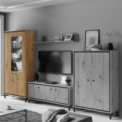 Parii Vaisselier 5 Étages En Bois Vitrine Avec LED 89x196 Cm Design Contemporain    Bois Naturel