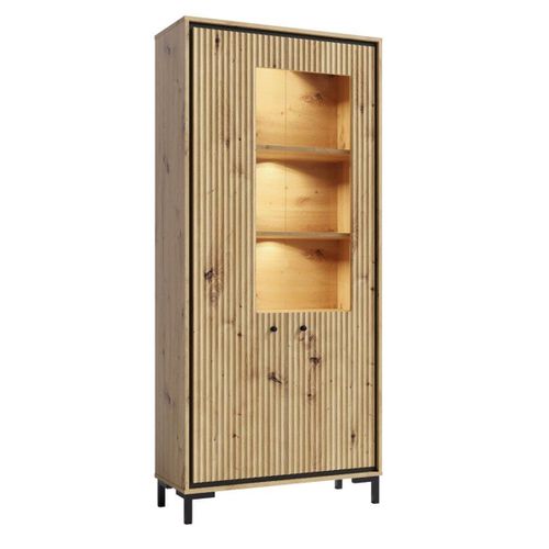 Parii Vaisselier 5 Étages En Bois Vitrine Avec LED 89x196 Cm Design Contemporain    Bois Naturel