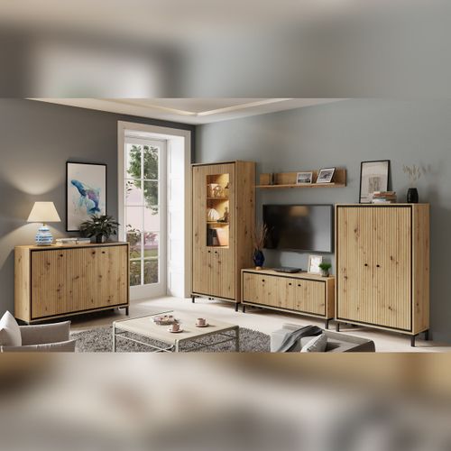 Parii Vaisselier 5 Étages En Bois Vitrine Avec LED 89x196 Cm Design Contemporain    Bois Naturel