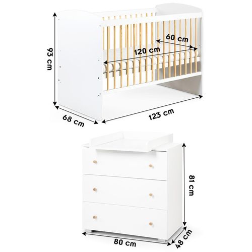 Karolina Ii Ensemble Lit Bébé 120x60 + Commode À Langer Blanc / Pin