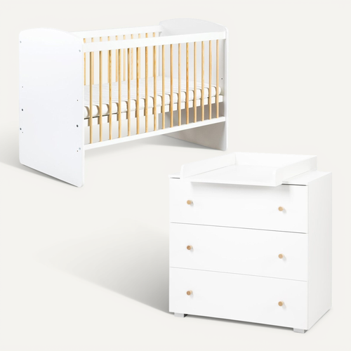 Karolina Ii Ensemble Lit Bébé 120x60 + Commode À Langer Blanc / Pin