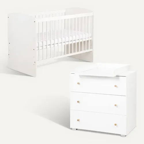 Karolina Ii Ensemble Lit Bébé 120x60 + Commode À Langer Blanc