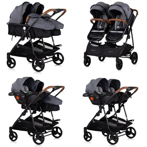 Duo Smart Poussette Jumeaux Ou Enfants Rapprochés Largeur 79 Cm + 2 Cosy Isize Gris Avec Base Isofix