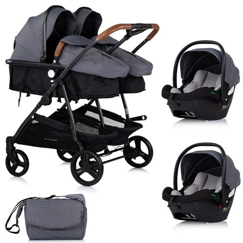Duo Smart Poussette Jumeaux L 79 Cm Gris + 2 Cosy I-size Gris