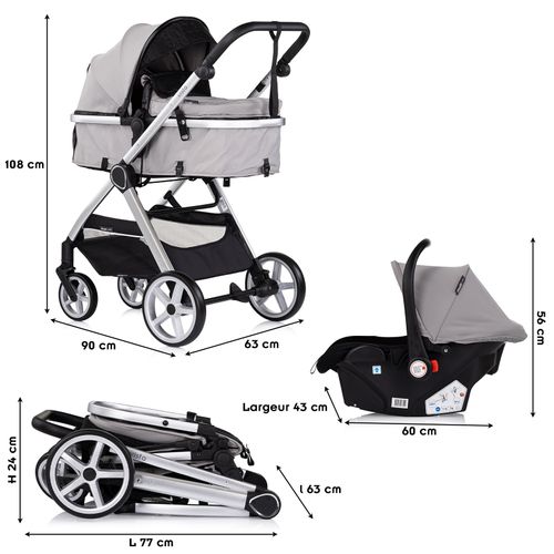 Vista Poussette Nacelle + Assise 22kg Gris + 1 Cosy I-size