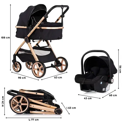 Vista Poussette Nacelle + Assise 22kg Noir + 1 Cosy I-size