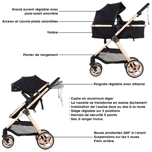 Vista Poussette Nacelle + Assise 22kg Noir + 1 Cosy I-size