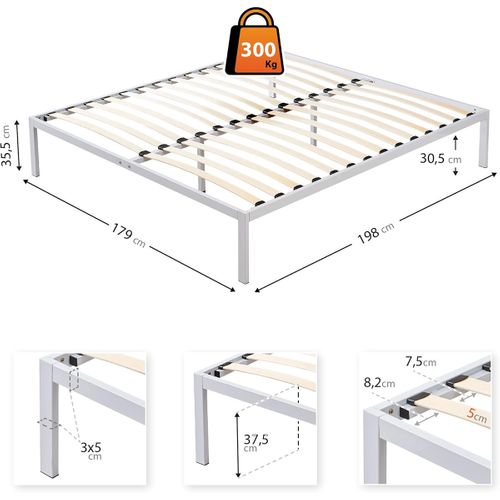 Basi Sommier à Lattes Avec Pieds En Acier Robuste 180x200 Cm Blanc