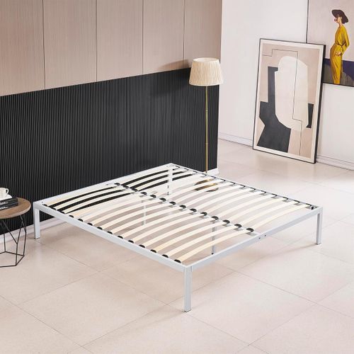Basi Sommier à Lattes Avec Pieds En Acier Robuste 180x200 Cm Blanc