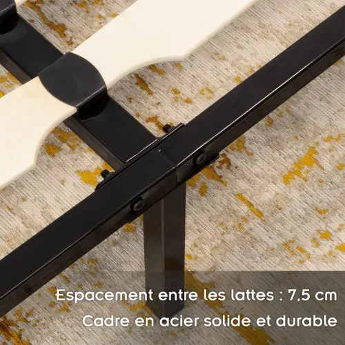 Namara Sommier à Lattes Robuste Avec Pieds En Acier - Montage Facile - 140x200 Cm Noir