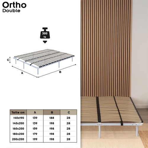 Ortho Sommier Acier Lattes Bande Stabilisatrice Blanc 140x200 Cm Avec Pieds