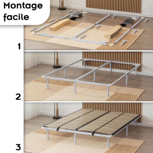 Ortho Sommier Acier Lattes Bande Stabilisatrice Blanc 140x200 Cm Avec Pieds