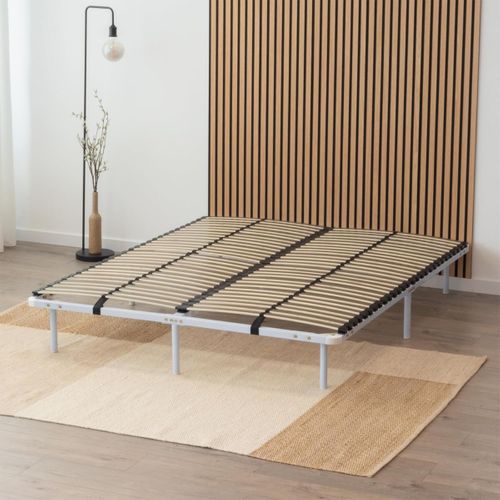 Ortho Sommier Acier Lattes Bande Stabilisatrice Blanc 140x200 Cm Avec Pieds