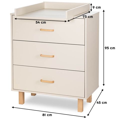 Laura Commode Bébé En Bois De Hêtre 3 Tiroirs Champagne Avec Plan À Langer Amovible