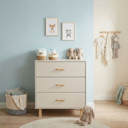 Laura Commode Bébé En Bois De Hêtre 3 Tiroirs Champagne Avec Plan À Langer Amovible