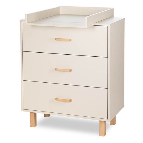 Laura Commode Bébé En Bois De Hêtre 3 Tiroirs Champagne Avec Plan À Langer Amovible