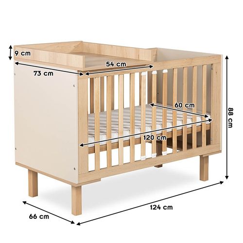 Laura Lit Bébé évolutif À Barreaux Avec Barrière De Sécurité 120x60 Champagne + Plan À Langer