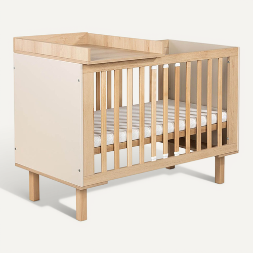 Laura Lit Bébé évolutif À Barreaux Avec Barrière De Sécurité 120x60 Champagne + Plan À Langer