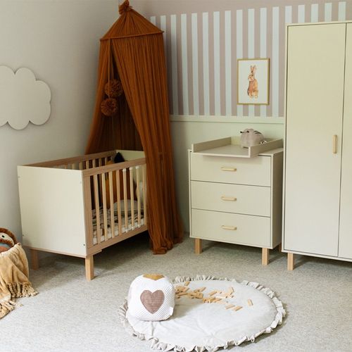 Laura Ensemble Bébé Commode Et Lit évolutif 120x60 Champagne + Plan à Langer Commode