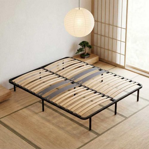 Cama Sommier Ergonomique à Lattes Avec Zone Lombaire Renforcée 200x200 + Pieds