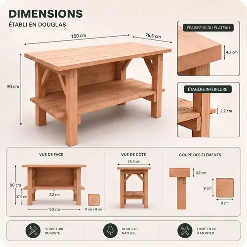 Îlot Central De Cuisine En Bois Douglas : Plan De Travail + étagère En Kit