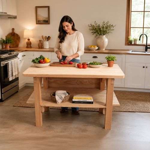 Îlot Central De Cuisine En Bois Douglas : Plan De Travail + étagère En Kit