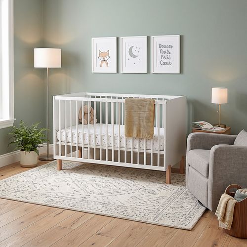 Matti Lit Bébé évolutif À Barreaux Pieds Droits Blanc 120x60 Cm