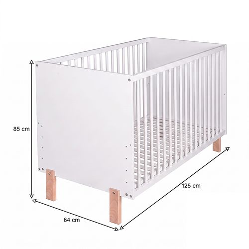 Matti Lit Bébé évolutif À Barreaux Pieds Droits Blanc 120x60 Cm