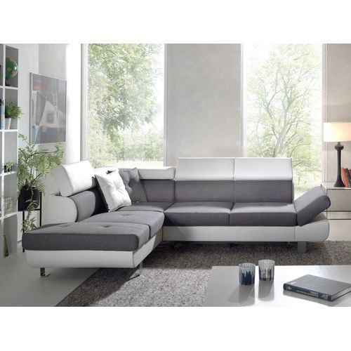 Canapé Angle Gauche Convertible 5 Places Lisbona En Tissu Blanc / Gris