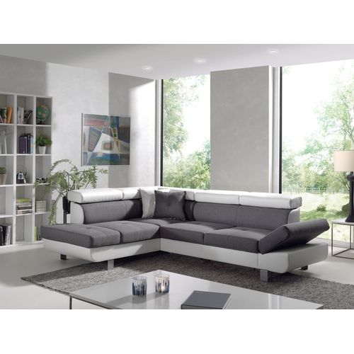 Canapé Angle Gauche Convertible 5 Places Lisbona En Tissu Blanc / Gris