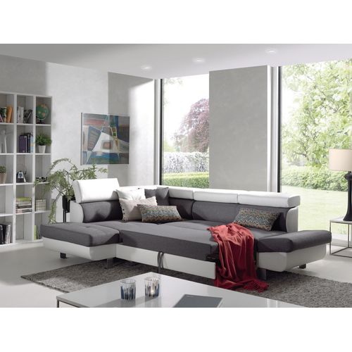 Canapé Angle Gauche Convertible 5 Places Lisbona En Tissu Blanc / Gris