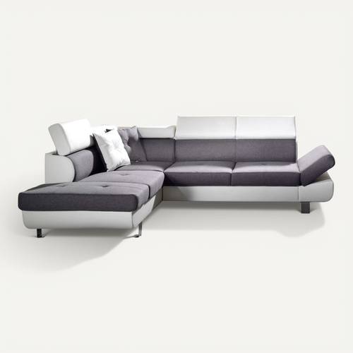 Canapé Angle Gauche Convertible 5 Places Lisbona En Tissu Blanc / Gris