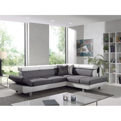 Canapé Angle Droit Convertible 5 Places Lisbona En Tissu Blanc / Gris
