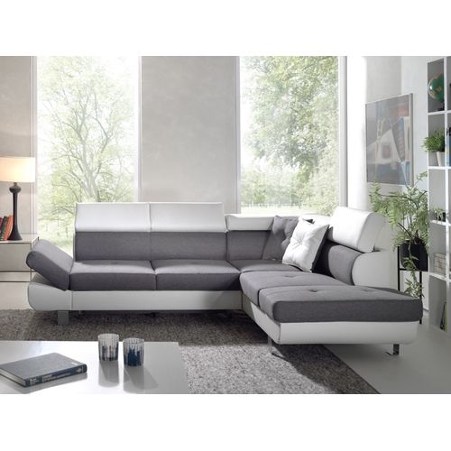 Canapé Angle Droit Convertible 5 Places Lisbona En Tissu Blanc / Gris