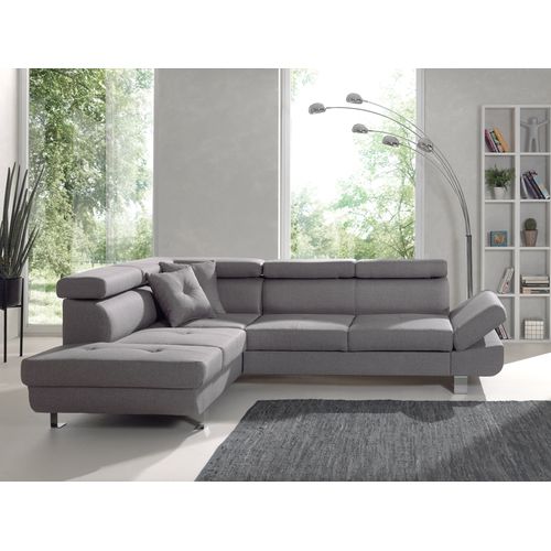 Canapé Angle Gauche Convertible 5 Places Lisbona En Tissu Gris Clair