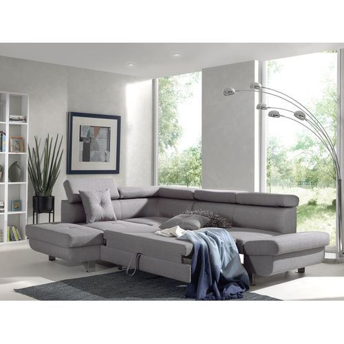 Canapé Angle Gauche Convertible 5 Places Lisbona En Tissu Gris Clair