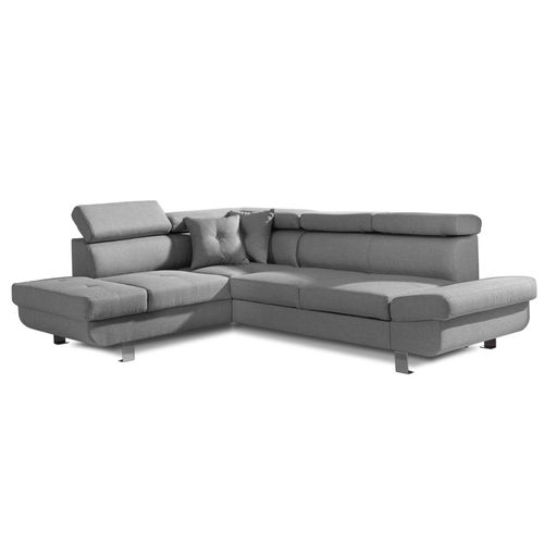 Canapé Angle Gauche Convertible 5 Places Lisbona En Tissu Gris Clair