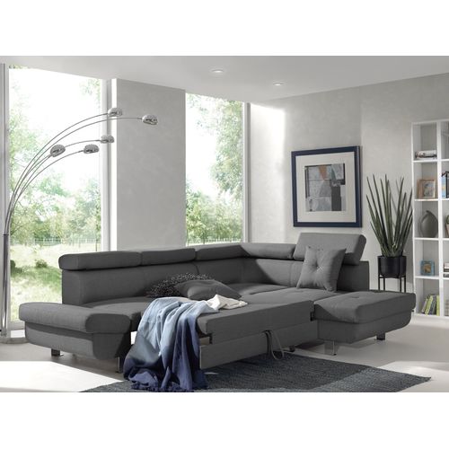 Canapé Angle Droit Convertible 5 Places Lisbona En Tissu Gris Foncé