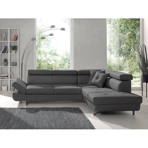 Canapé Angle Droit Convertible 5 Places Lisbona En Tissu Gris Foncé