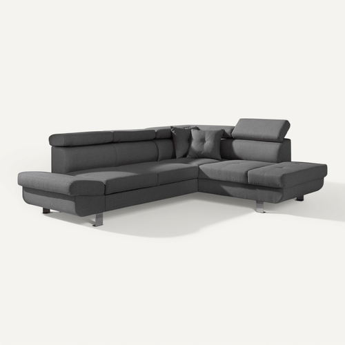 Canapé Angle Droit Convertible 5 Places Lisbona En Tissu Gris Foncé