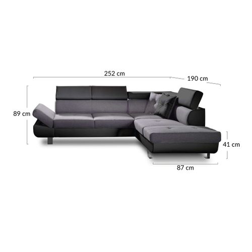 Canapé Angle Droit Convertible 5 Places Lisbona En Tissu Gris Foncé