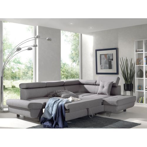 Canapé Angle Droit Convertible 5 Places Lisbona En Tissu Gris Clair