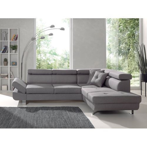 Canapé Angle Droit Convertible 5 Places Lisbona En Tissu Gris Clair