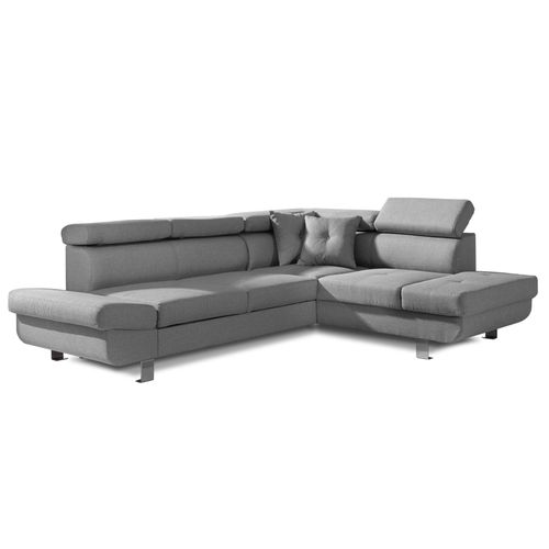 Canapé Angle Droit Convertible 5 Places Lisbona En Tissu Gris Clair